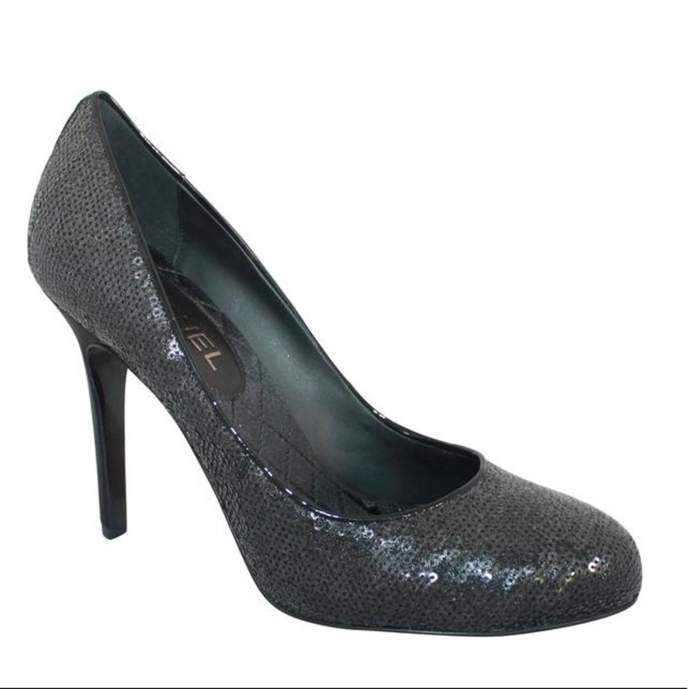 Auth CHANEL Black Sequins CC Heels Pumps 39.5